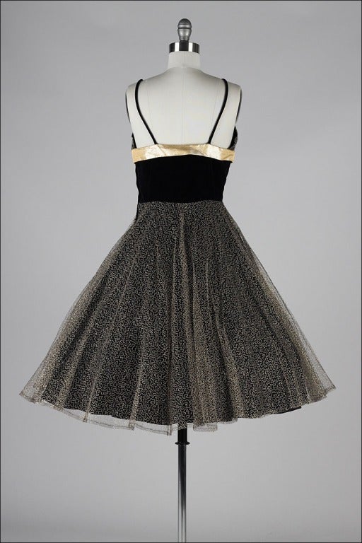 Vintage 1950's Gold Metallic Black Velvet Dress and Jacket 2