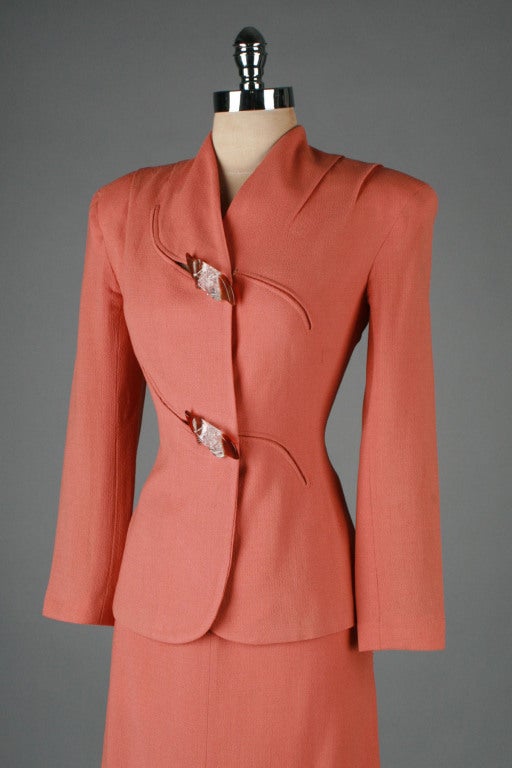1940's Lilli Ann Rayon Crepe Suit with Bakelite & Lucite Buttons 1