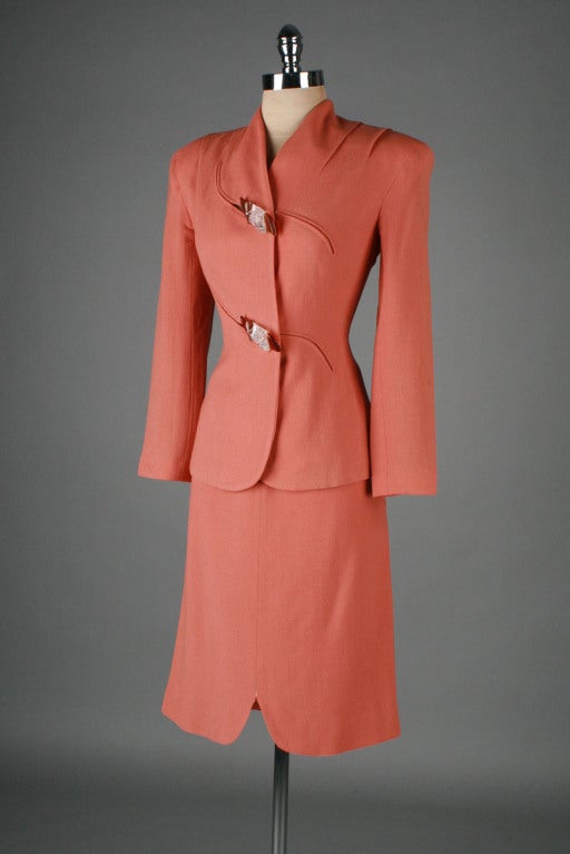 1940's Lilli Ann Rayon Crepe Suit with Bakelite & Lucite Buttons 2