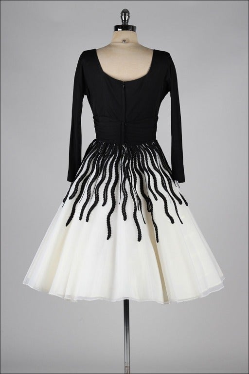 Vintage 1950's Black and White Ribbon Work Cocktail Dress 2