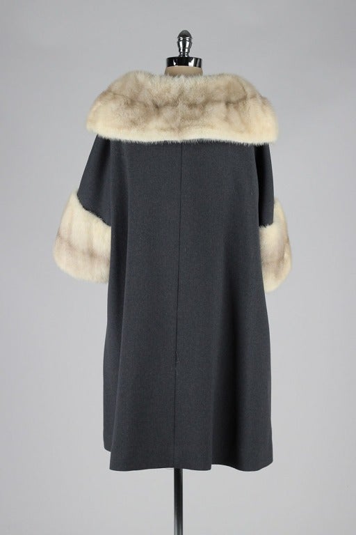 Vintage 1950's Charcoal Wool Mink Trimmed Coat 1