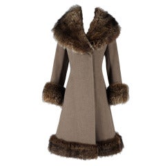 Vintage 1960's Coyote Fur Trimmed Wool Princess Coat