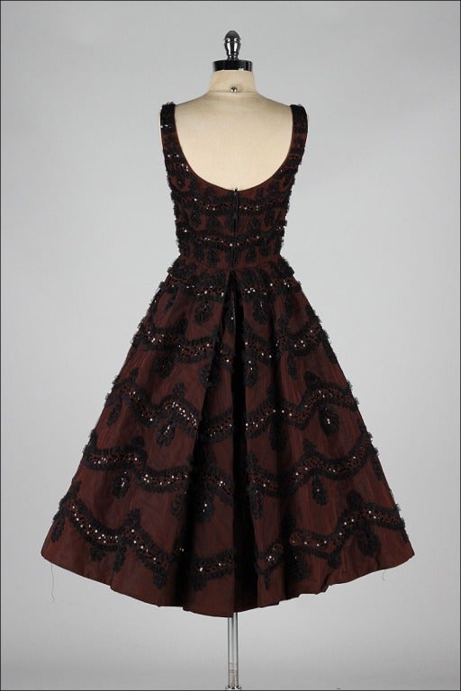 Vintage 1950's Bronze Tulle and Sequins Cocktail Dress 3