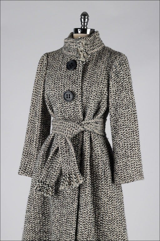 Vintage 1970's Pauline Trigere Wool Scarf Tie Coat 1
