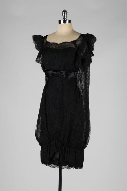 Vintage 1960's Black Chantilly Lace Bubble Hem Cocktail Dress 1