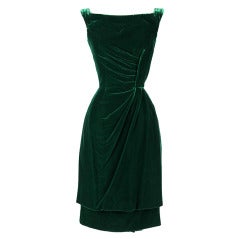 Vintage 1950's Ceil Chapman Emerald Green Silk Velvet Dress