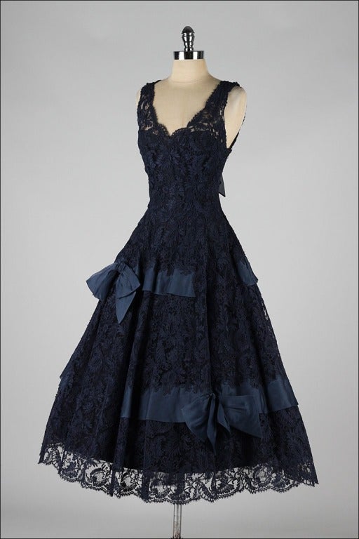 Vintage 1950's Midnight Blue Soutache Lace Cocktail Dress 2