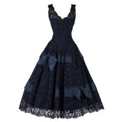 Vintage 1950's Midnight Blue Soutache Lace Cocktail Dress