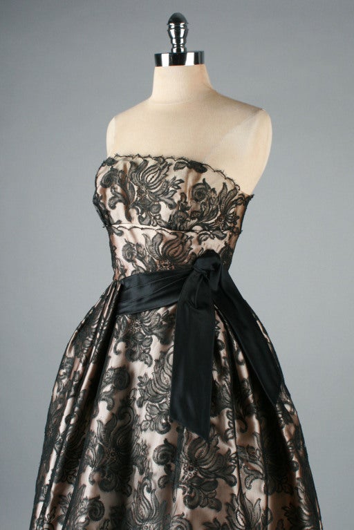 1950's Black Illusion Lace Strapless Cocktail Dress 1