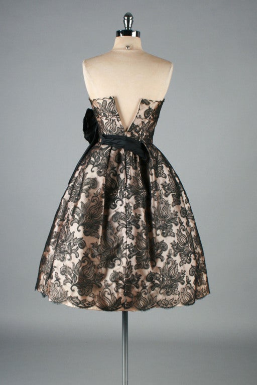 1950's Black Illusion Lace Strapless Cocktail Dress 2