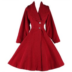 Vintage 1950's Red Wool Fit & Flare Princess Coat