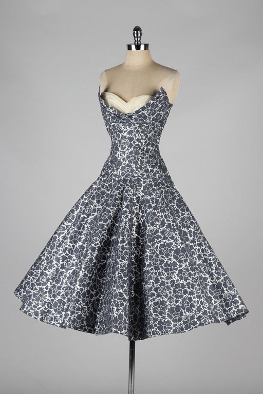Vintage 1950's Fred Perlberg Metallic Strapless Dress 2