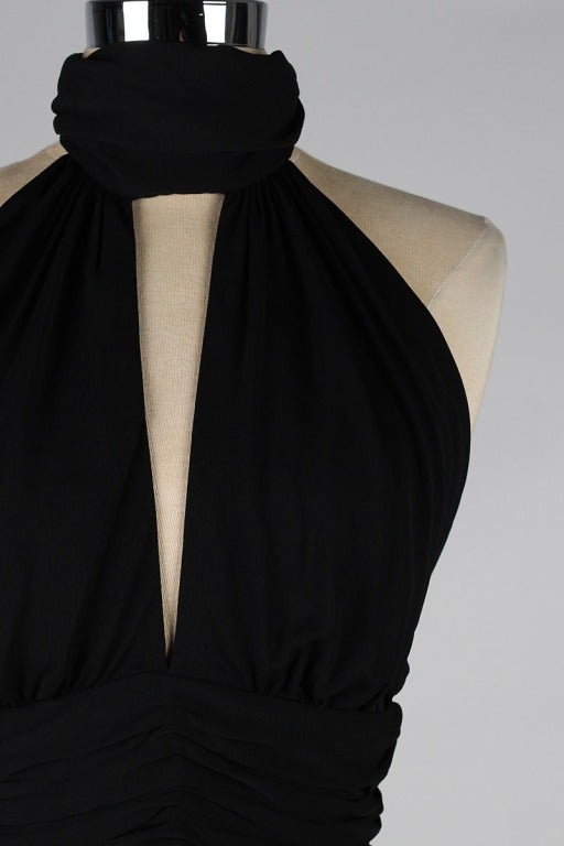 Women's Vintage 1980's Vicky Tiel Deep Plunge Halter Neck Ruched Dress