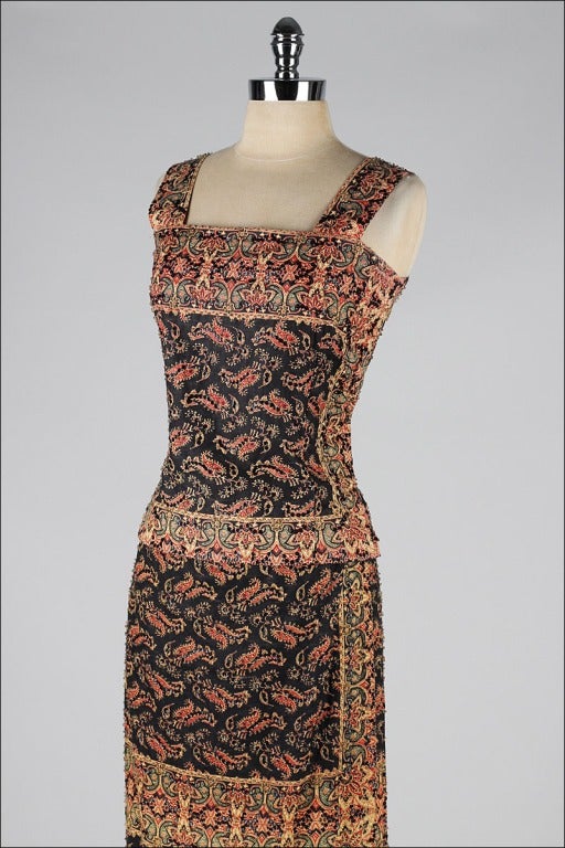 Women's Vintage 1950's Lila Bath Sequins Beaded Cotton 2pc Dress Set