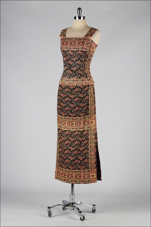 Vintage 1950's Lila Bath Sequins Beaded Cotton 2pc Dress Set 1