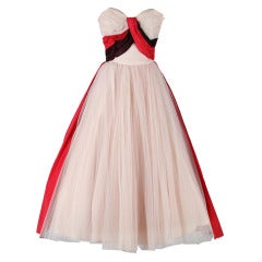 Vintage 1950's Pink Tulle Wrapped Sash Strapless Dress