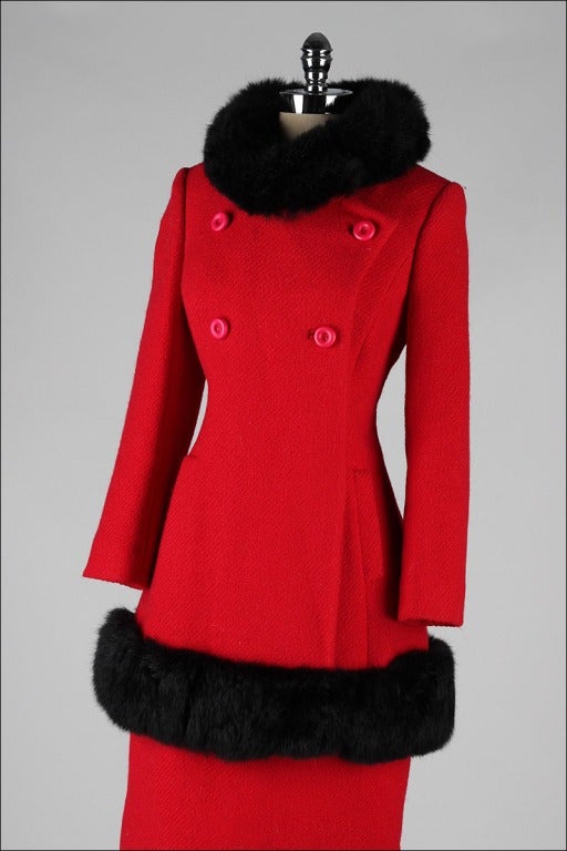 Vintage 1960's Red Wool Coat and Skirt 1