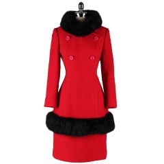 Vintage 1960's Red Wool Coat and Skirt