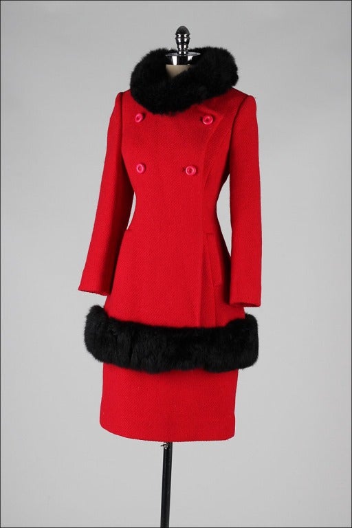 Vintage 1960's Red Wool Coat and Skirt 2
