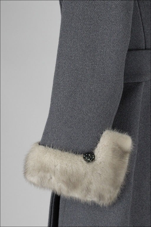 Vintage 1960's Gray Wool Mink Trimmed Coat 3
