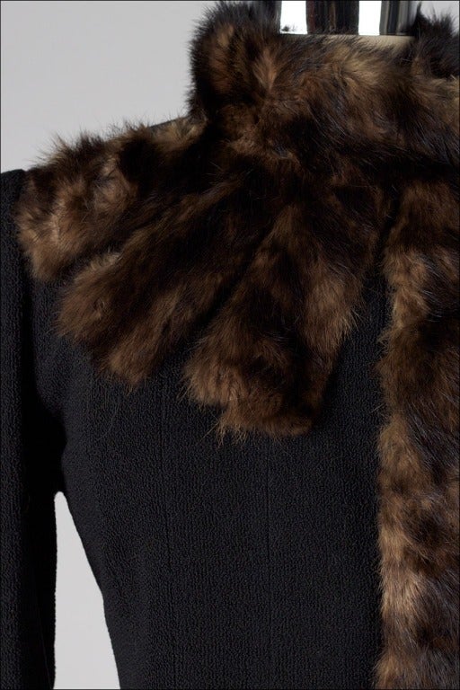 Vintage 1940's Fanned Mink Black Wool Boucle Coat In Excellent Condition In Hudson on the Saint Croix, WI
