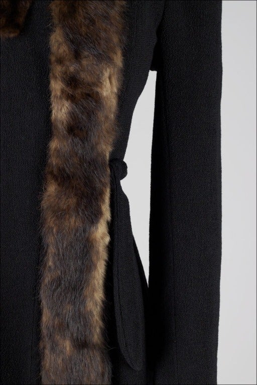 Women's Vintage 1940's Fanned Mink Black Wool Boucle Coat