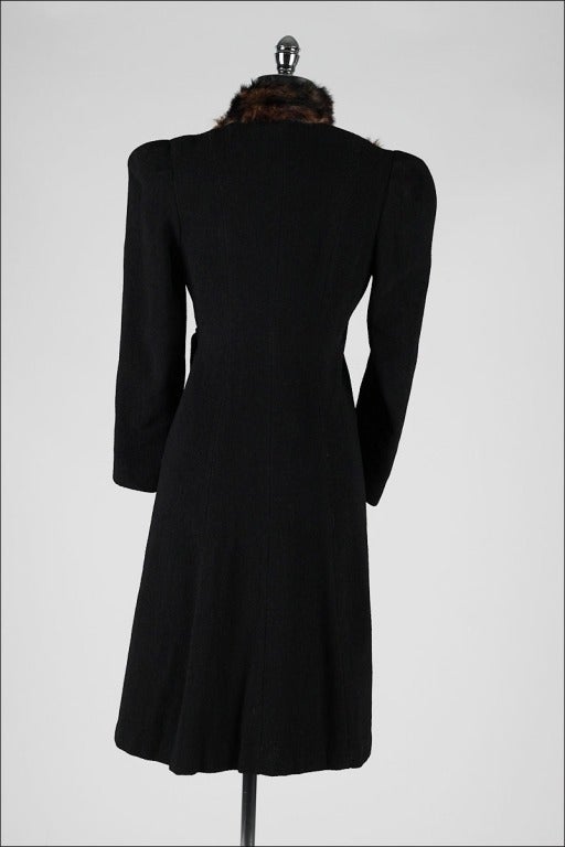 Vintage 1940's Fanned Mink Black Wool Boucle Coat 3