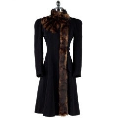 Vintage 1940's Fanned Mink Black Wool Boucle Coat