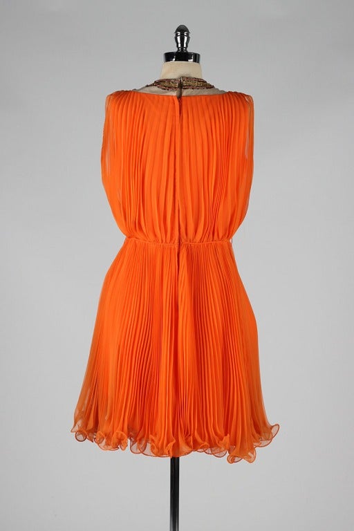 Vintage 1960's Jack Bryan Tangerine Chiffon Jeweled Bib Dress 3