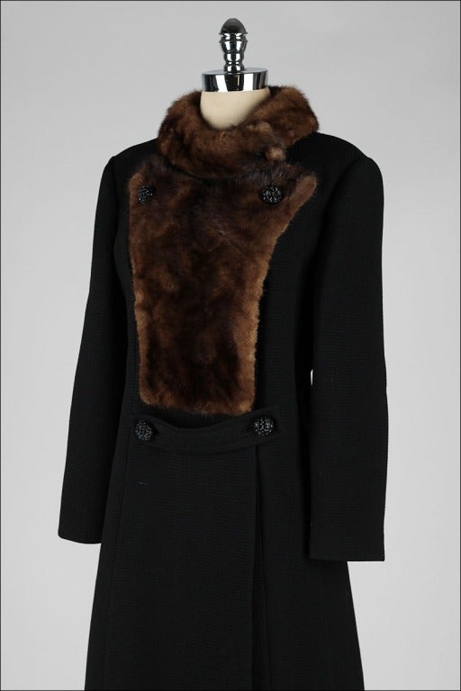 Vintage 1960's Black Wool and Mink Fur Coat 1