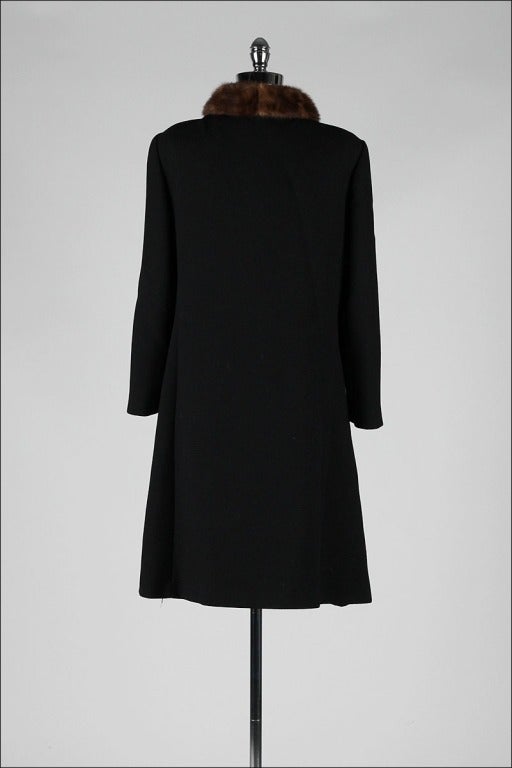 Vintage 1960's Black Wool and Mink Fur Coat 2
