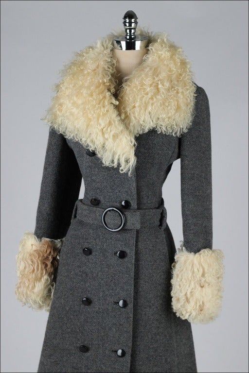 Vintage 1970's Charcoal Wool Curly Lamb Fur Coat 1