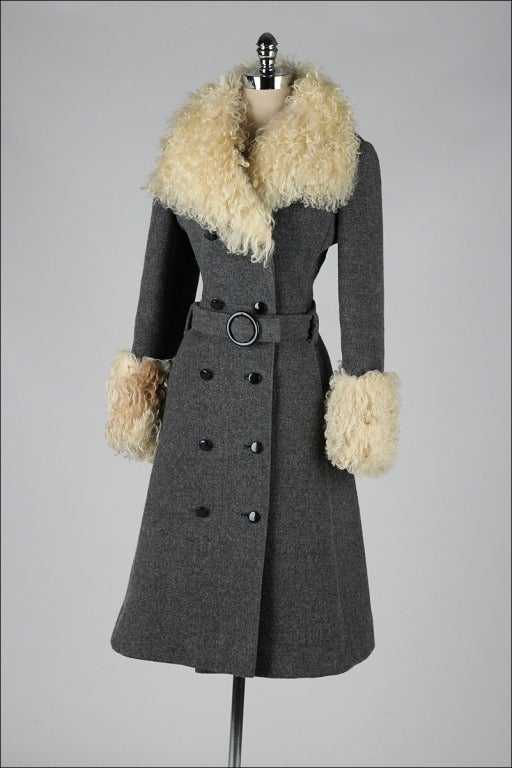Vintage 1970's Charcoal Wool Curly Lamb Fur Coat 2