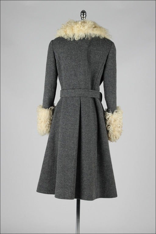 Vintage 1970's Charcoal Wool Curly Lamb Fur Coat 3