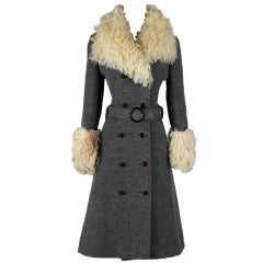 Vintage 1970's Charcoal Wool Curly Lamb Fur Coat at 1stDibs