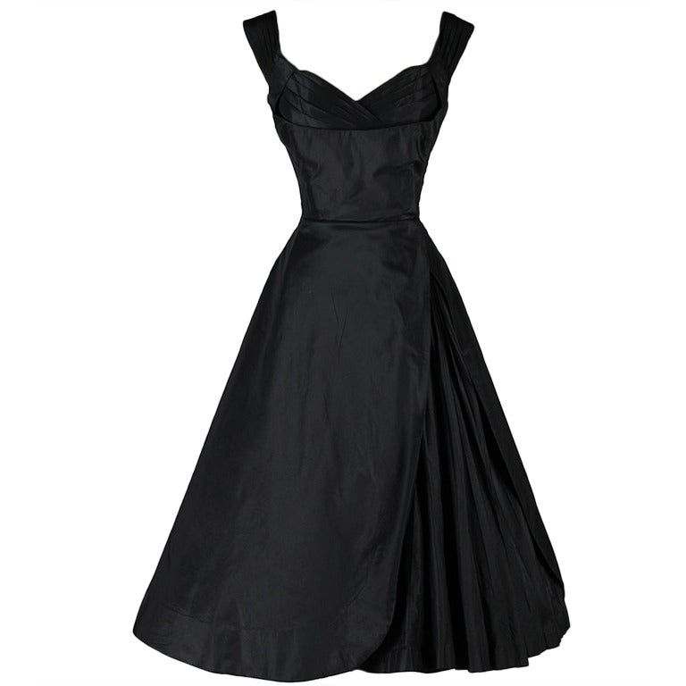 Vintage 1950's Seymour Jacobson Black Silk Dress at 1stDibs