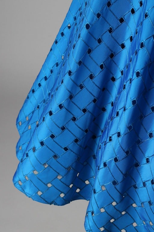 Women's Vintage 1950's Cobalt Blue Lattice Ribbon Weave Dress