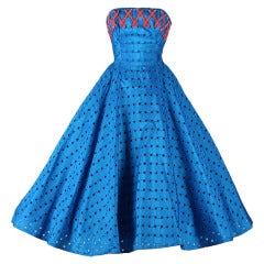 Vintage 1950's Cobalt Blue Lattice Ribbon Weave Dress