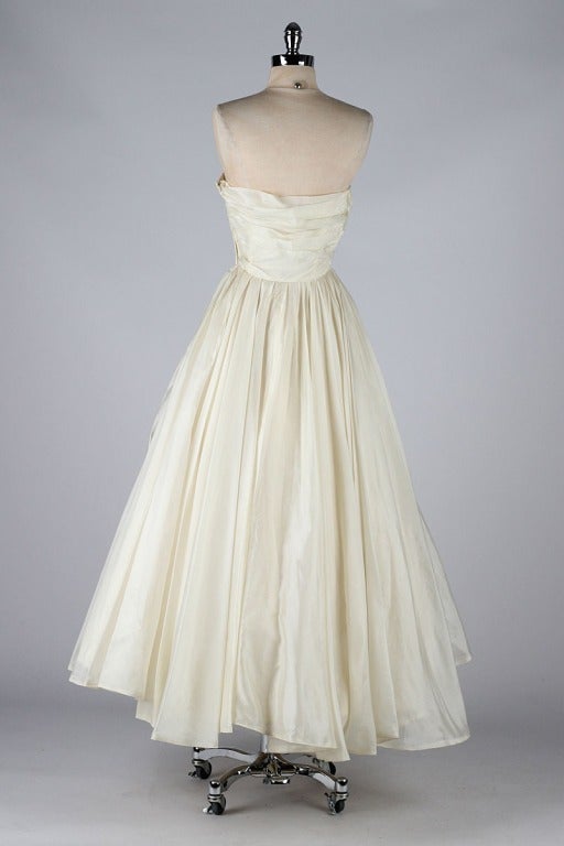 Vintage 1950's Emma Domb Ivory Organza Sequins Dress at 1stDibs