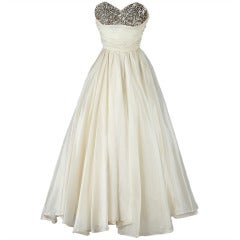 Vintage 1950's Emma Domb Ivory Organza Sequins Dress