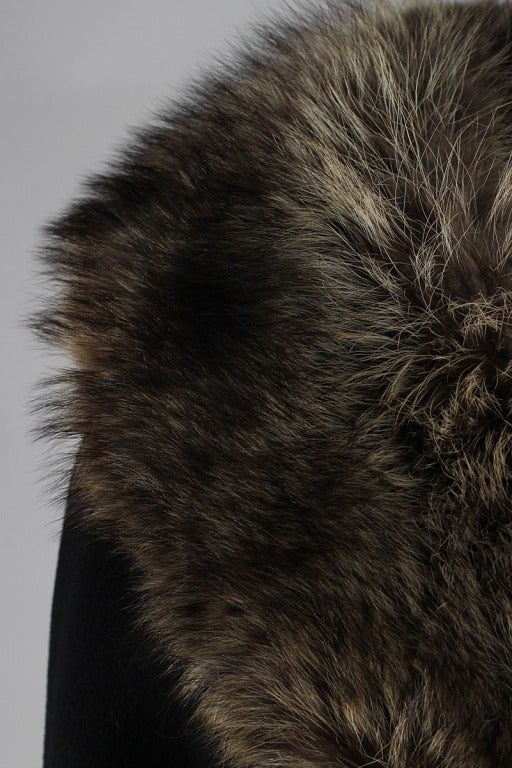 Vintage 1960's Black Wool Coyote Fur Collar Coat 1