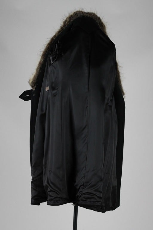Vintage 1960's Black Wool Coyote Fur Collar Coat 5