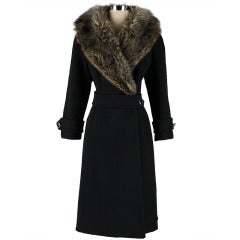 Vintage 1960's Black Wool Coyote Fur Collar Coat