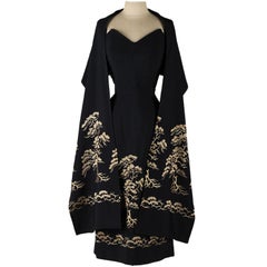 Vintage 1950's Black Embroidered Dress with Wrap