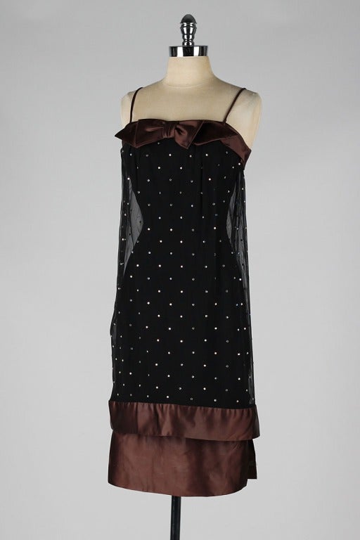 Vintage 1960's Lilli Diamond Rhinestone Mesh Satin Dress 3