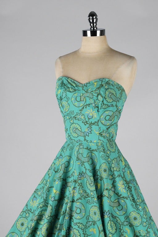 Vintage 1950's Tiana Pittelle Strapless Dress In Excellent Condition In Hudson on the Saint Croix, WI