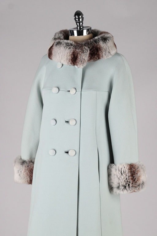 Vintage 1960's Powder Blue Wool Chinchilla Fur Coat 1