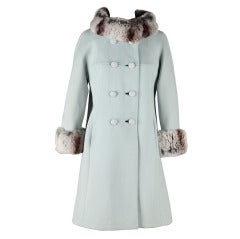 Retro 1960's Powder Blue Wool Chinchilla Fur Coat
