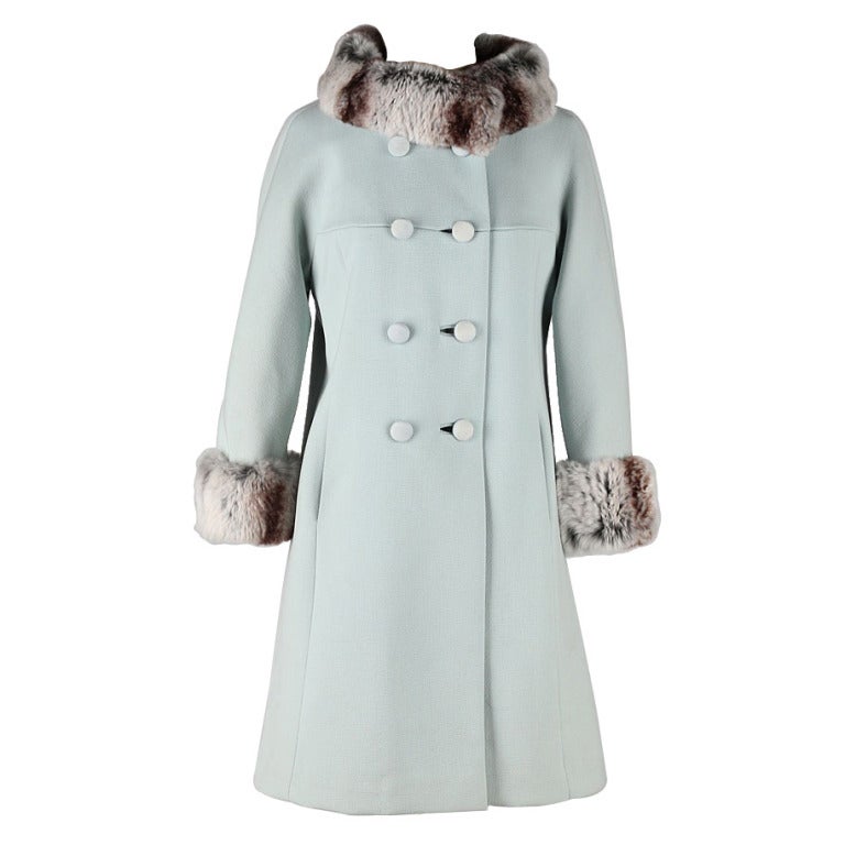 Vintage 1960's Powder Blue Wool Chinchilla Fur Coat at 1stDibs