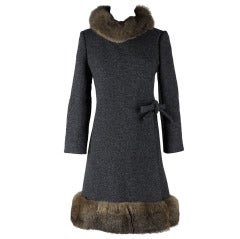 Vintage 1960's Charcoal Gray Fur Trimmed Princess Coat